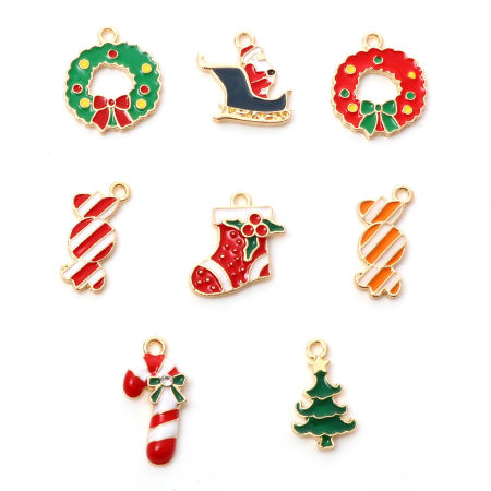 Zinc Based Alloy Christmas Charms Gold Plated Multicolor Enamel