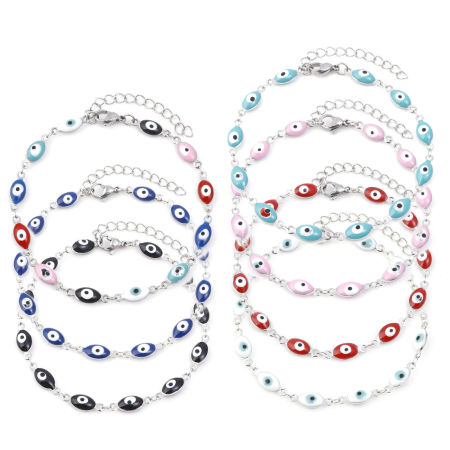 Image de Chaînes de Cheville Religieux en 304 Acier Inoxydable Argent Mat Multicolore Émail Œil Mauvais 22cm long, 1 Pièce