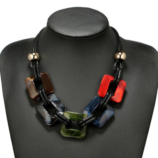 Picture of Resin Trendy Statement Necklace Link Chain Square Multicolor 48cm(18 7/8") long