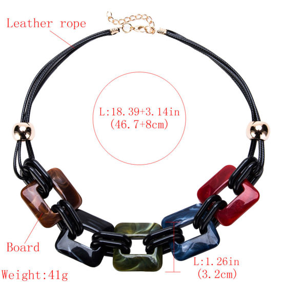 Picture of Resin Trendy Statement Necklace Link Chain Square Multicolor 48cm(18 7/8") long