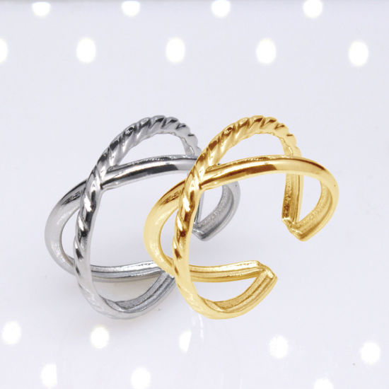 Imagen de Acero Inoxidable Punk Abierto Ajustable Anillos Multicolor Trenzado Hueco 2 Unidades