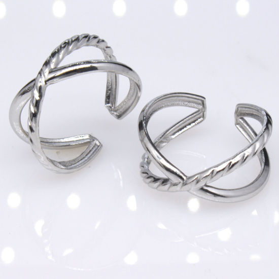 Imagen de Acero Inoxidable Punk Abierto Ajustable Anillos Multicolor Trenzado Hueco 2 Unidades