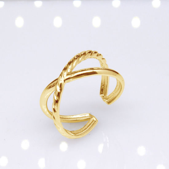 Imagen de Acero Inoxidable Punk Abierto Ajustable Anillos Multicolor Trenzado Hueco 2 Unidades