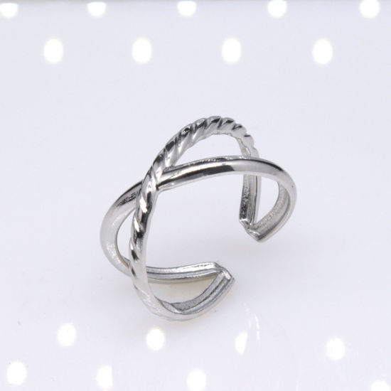 Imagen de Acero Inoxidable Punk Abierto Ajustable Anillos Multicolor Trenzado Hueco 2 Unidades