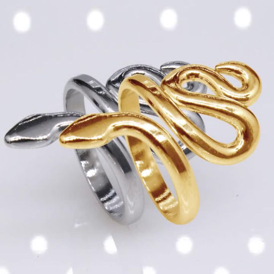 Picture of Stainless Steel Punk Open Adjustable Rings Multicolor Snake Animal