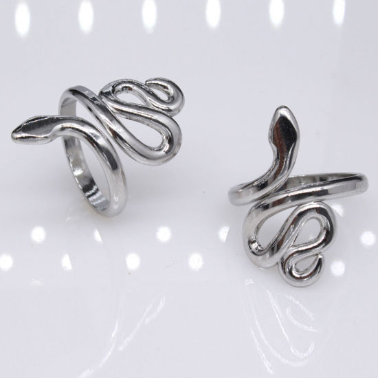 Picture of Stainless Steel Punk Open Adjustable Rings Multicolor Snake Animal