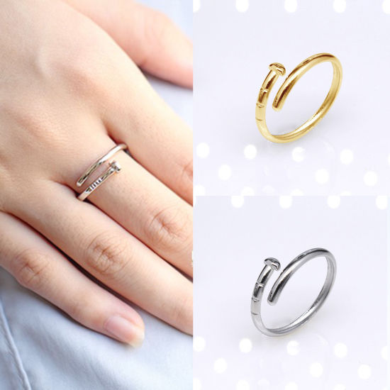 Picture of Stainless Steel Punk Open Adjustable Rings Multicolor Nail