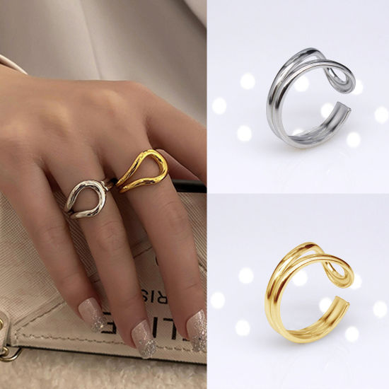 Picture of Stainless Steel Punk Open Adjustable Rings Multicolor Geometric Hollow
