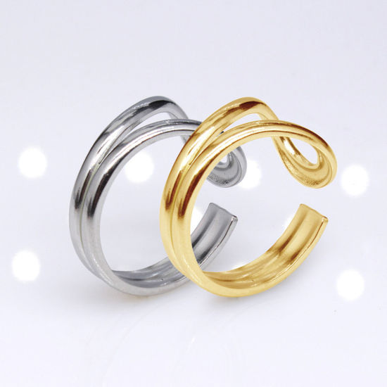 Picture of Stainless Steel Punk Open Adjustable Rings Multicolor Geometric Hollow