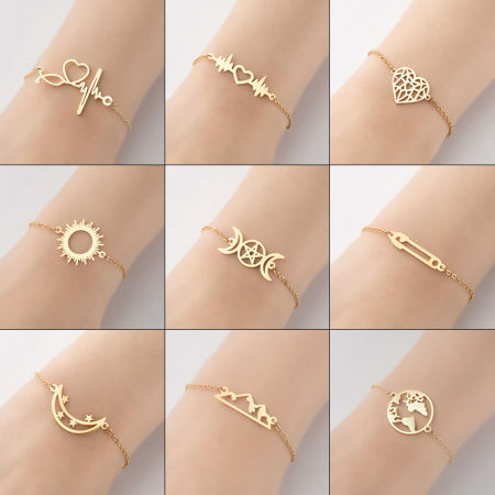 Image de Bracelets en Acier Inoxydable Multicolore Electrocardiogramme Soleil & Lune 13.5cm long, 1 Pièce