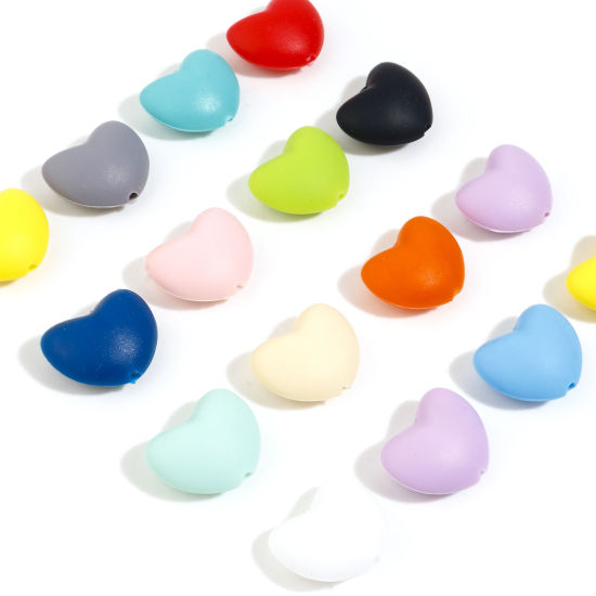 Picture of Silicone Valentine's Day Spacer Beads Heart Multicolor About 20mm x 16mm