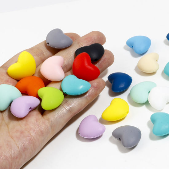 Picture of Silicone Valentine's Day Spacer Beads Heart Multicolor About 20mm x 16mm