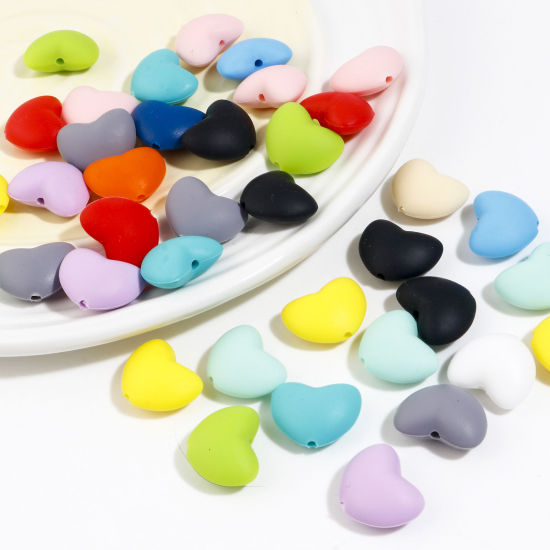 Picture of Silicone Valentine's Day Spacer Beads Heart Multicolor About 20mm x 16mm