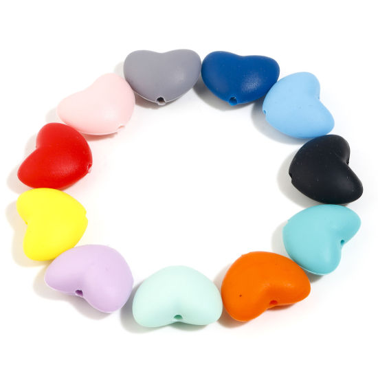 Picture of Silicone Valentine's Day Spacer Beads Heart Multicolor About 20mm x 16mm