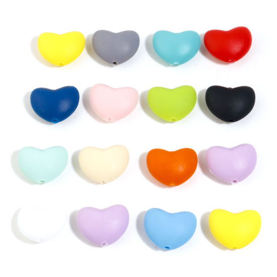 Picture of Silicone Valentine's Day Spacer Beads Heart Multicolor About 20mm x 16mm