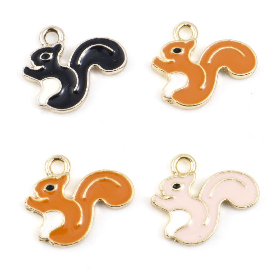 Picture of Zinc Based Alloy Charms Gold Plated Multicolor Squirrel Animal Enamel 18mm x 15mm