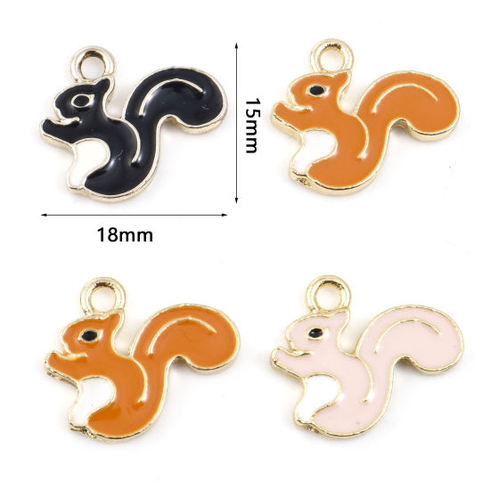 Picture of Zinc Based Alloy Charms Gold Plated Multicolor Squirrel Animal Enamel 18mm x 15mm