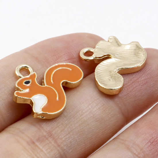 Picture of Zinc Based Alloy Charms Gold Plated Multicolor Squirrel Animal Enamel 18mm x 15mm