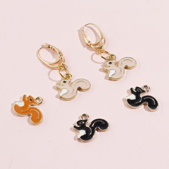 Picture of Zinc Based Alloy Charms Gold Plated Multicolor Squirrel Animal Enamel 18mm x 15mm