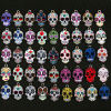 Picture of Zinc Based Alloy Halloween Charms Silver Tone Multicolor Sugar Skull Enamel 23mm x 15mm
