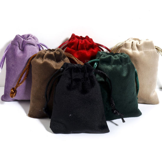 Picture of Velvet Drawstring Bags For Gift Jewelry Rectangle Multicolor (Usable Space: Approx 7.5x7cm) 9cm x 7cm