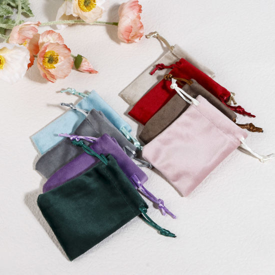 Picture of Velvet Drawstring Bags For Gift Jewelry Rectangle Multicolor (Usable Space: Approx 7.5x7cm) 9cm x 7cm