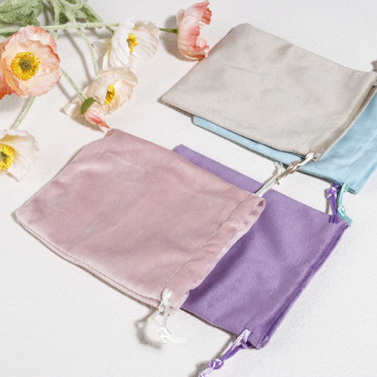 Picture of Velvet Drawstring Bags For Gift Jewelry Rectangle Multicolor (Usable Space: Approx 13.5x12cm) 15cm x 12cm