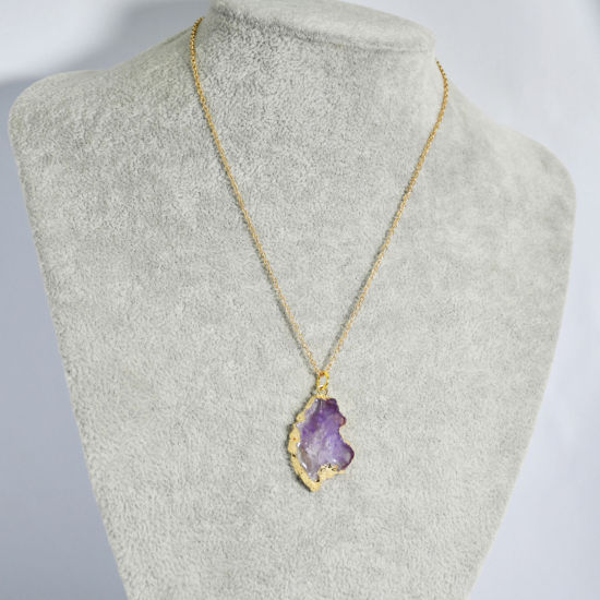 Picture of Resin Druzy/ Drusy Necklace Gold Plated Multicolor Irregular Imitation Crystal 40cm(15 6/8") long