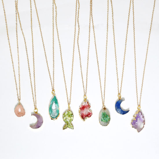Picture of Resin Druzy/ Drusy Necklace Gold Plated Multicolor Irregular Imitation Crystal 40cm(15 6/8") long