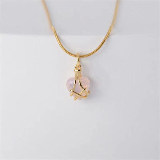 Picture of Birthstone Necklace Gold Plated Multicolor Heart Imitation Crystal 40cm(15 6/8") long