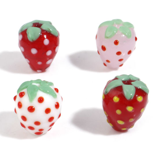 Picture of Lampwork Glass 3D Beads Strawberry Fruit Multicolor 