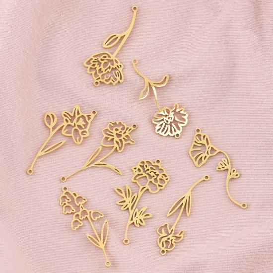 Immagine di 304 Acciaio Inossidabile Fiore del Mese di Nascita Connettore Multicolore Filigrana 1 Pz