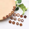 Image de Boucles d'Oreilles Puces en Bois Naturel Rond Brun Fleurs avec Boucle 10 Pcs