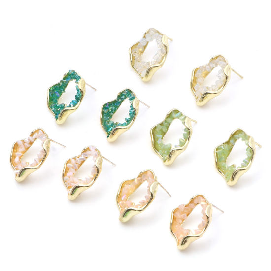 Image de Boucles d'Oreilles Puces Druzy Doré Irrégulier Anneau à Strass Coloré 26mm x 22mm, Epaisseur de Fil: (21 gauge), 2 Pcs