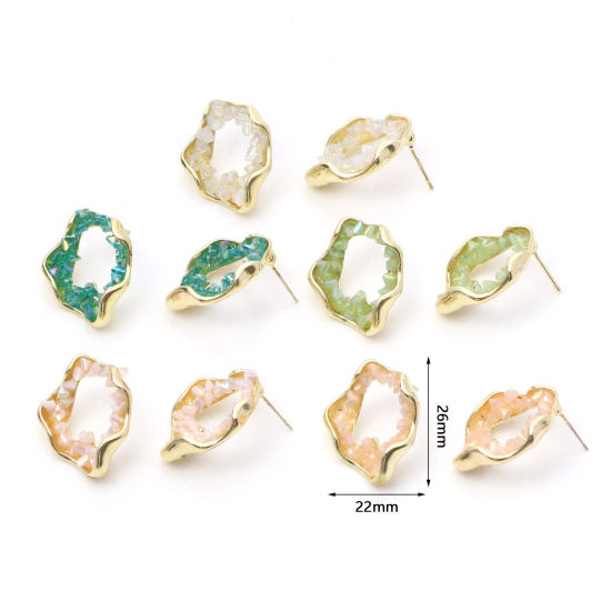 Image de Boucles d'Oreilles Puces Druzy Doré Irrégulier Anneau à Strass Coloré 26mm x 22mm, Epaisseur de Fil: (21 gauge), 2 Pcs