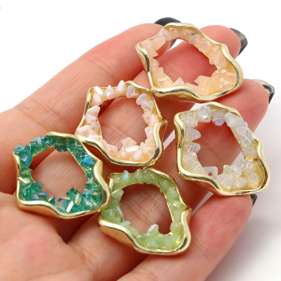 Image de Boucles d'Oreilles Puces Druzy Doré Irrégulier Anneau à Strass Coloré 26mm x 22mm, Epaisseur de Fil: (21 gauge), 2 Pcs