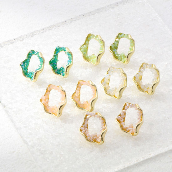 Image de Boucles d'Oreilles Puces Druzy Doré Irrégulier Anneau à Strass Coloré 26mm x 22mm, Epaisseur de Fil: (21 gauge), 2 Pcs