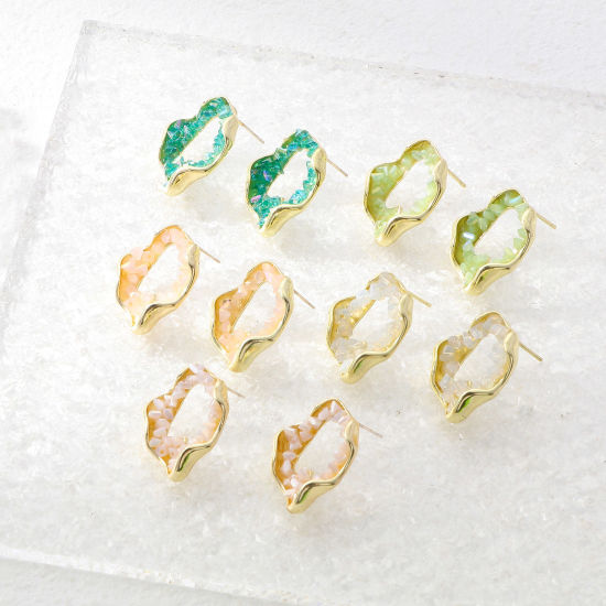 Image de Boucles d'Oreilles Puces Druzy Doré Irrégulier Anneau à Strass Coloré 26mm x 22mm, Epaisseur de Fil: (21 gauge), 2 Pcs