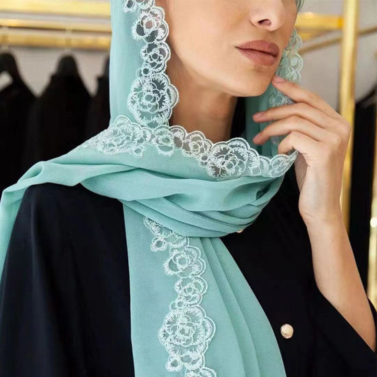 Bild von Chiffon Damen Hijab Schals & Tücher Rechteck Spitze Mehrfarbig 172cm x 72cm