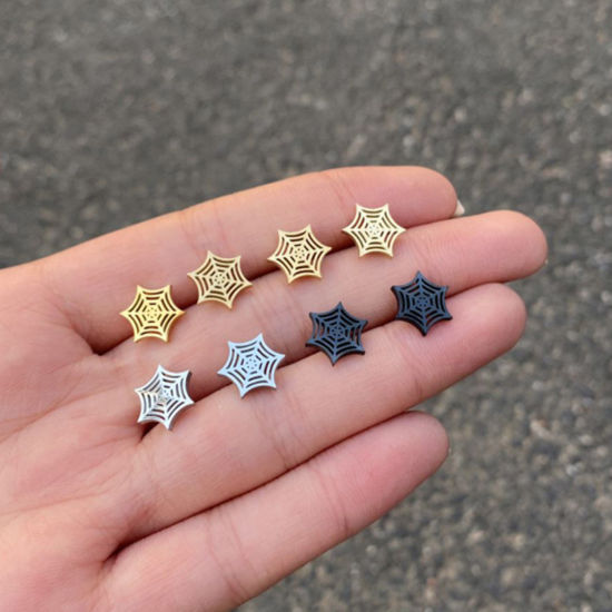 Immagine di Acciaio al titanio Halloween Orecchini a Perno Multicolore Ragnatela Filigrana 9mm x 9mm, 3 Paia