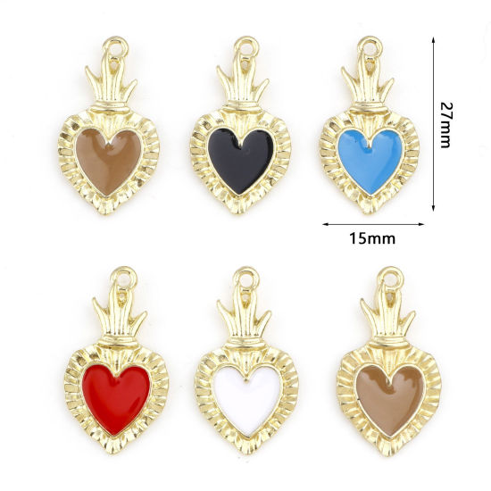 Picture of Zinc Based Alloy Religious Charms Gold Plated Multicolor Ex Voto Heart Enamel 27mm x 15mm