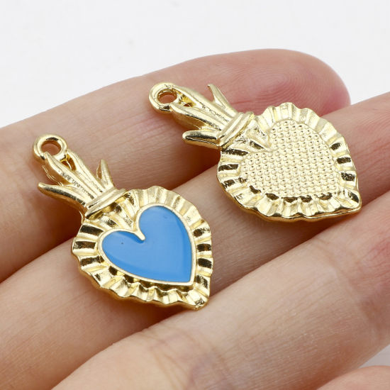 Picture of Zinc Based Alloy Religious Charms Gold Plated Multicolor Ex Voto Heart Enamel 27mm x 15mm