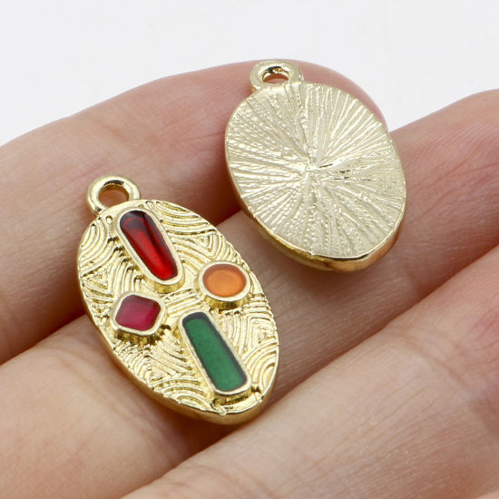 Immagine di Lega di Zinco Religione Charms Ovale Oro Placcato Multicolore Croce Smalto 23mm x 12mm , 10 Pz