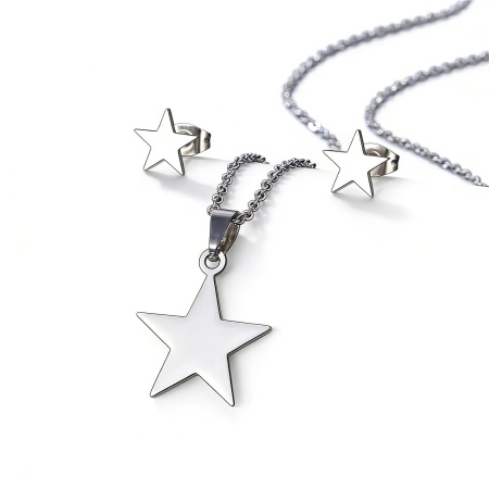 Image de Kit Parure Ensemble de Colliers Boucles d'Oreilles en Acier Inoxydable Style Ins Argent Mat Creux 1 Kit