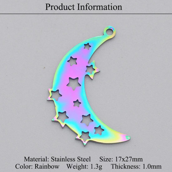 Image de Breloques en Acier Inoxydable Galaxie Soleil Multicolore Lune Creux 1 Pièce