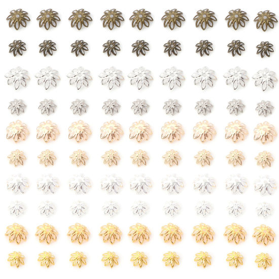 Bild von Eisenlegierung Perlkappen Blumen Bunt Hohl 100 Stück