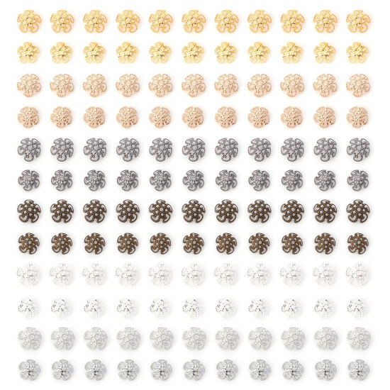 Изображение Железный Сплав(Без Кадмия) Шапочки Для Бусин Цветы Разноцветный ажурная резьба ажурная резьба 100 ШТ