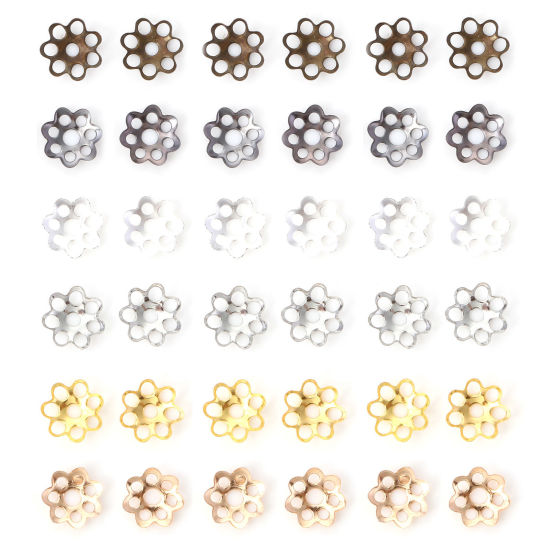 Изображение Железный Сплав(Без Кадмия) Шапочки Для Бусин Цветы Разноцветный ажурная резьба ажурная резьба (для 8мм бусины) 6мм x 6мм, 600 ШТ