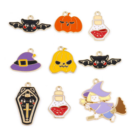Lega di Zinco Halloween Charms Oro Placcato Multicolore Immagini dei Cartoni Animati Smalto 10 Pz