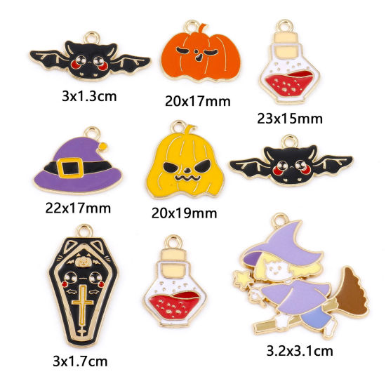 Immagine di Lega di Zinco Halloween Charms Oro Placcato Multicolore Immagini dei Cartoni Animati Smalto 10 Pz